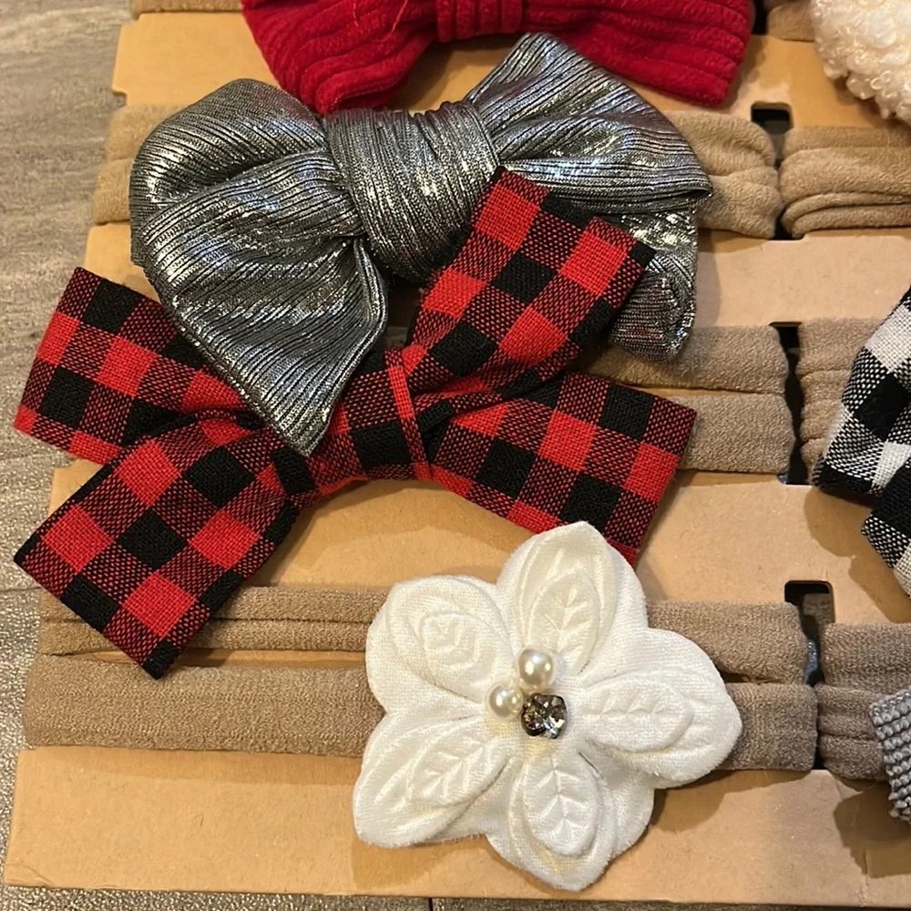 NEW Girls 10 Bow Headbands Set